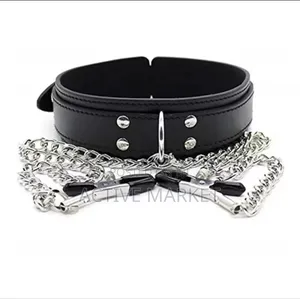 BDSM Choker Leather Neck Collar Nipple Clamp Breast Clip Sextoy