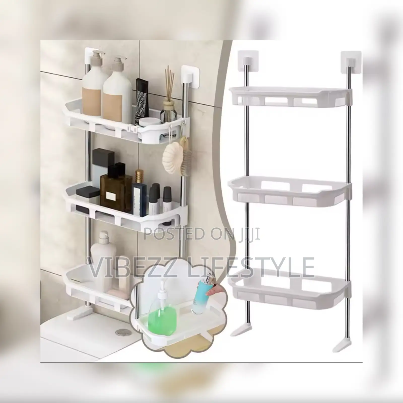 Multi-Purpose Bathroom Storage Rack – Sleek Wall-Mounted Design