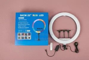 22 Inch RGB Dimmable Circle Light Phone Mount and Bluetooth Remote.