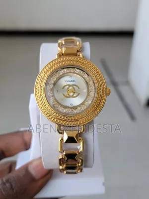Gold-Toned Chanel Watch With a Crystal- Embellished Bezel