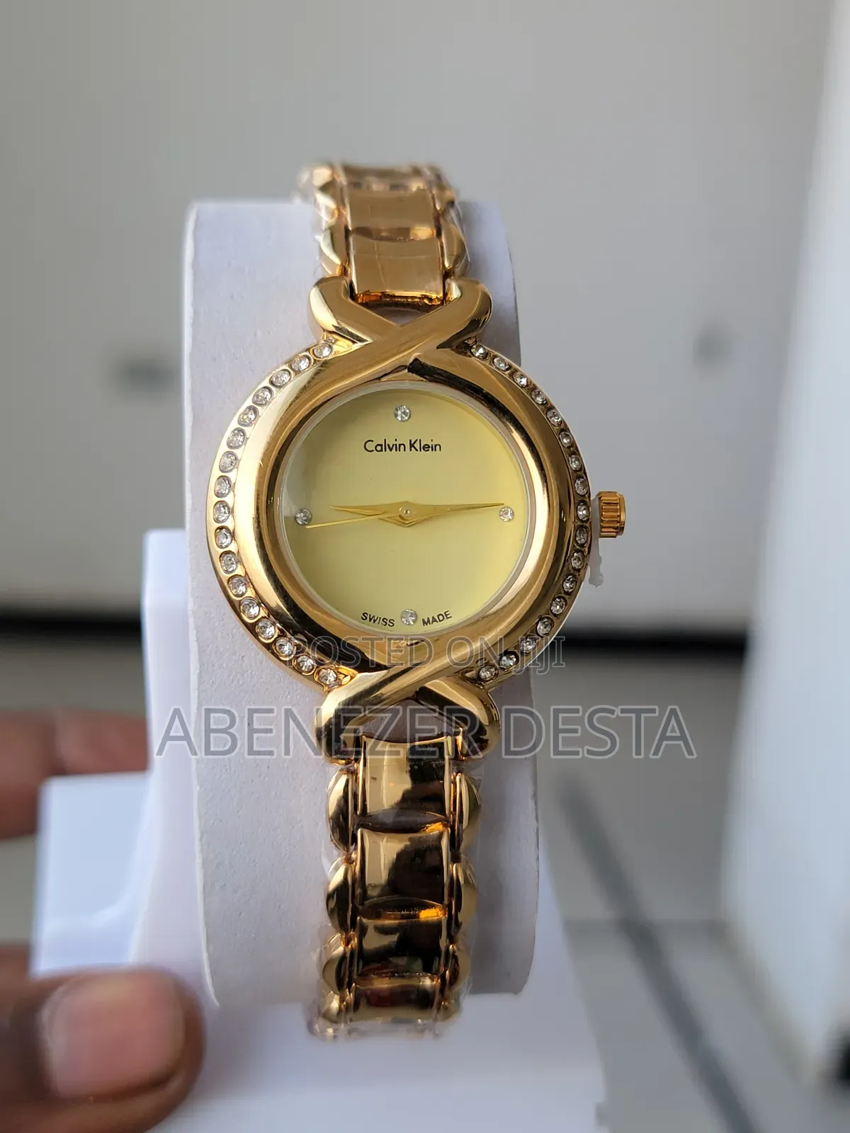 Calvin Klein Twisted Bezel Oval Ladies Quartz Watch With a Gold-Plated