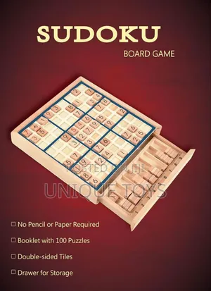 Wooden Sudoku Board Game With Drawer + 100 Puzzle Book