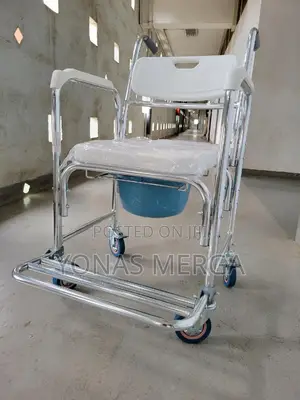 Toilet Chair W/Wheels Waterproof Rolling Transport Chair W/Padded Seat
