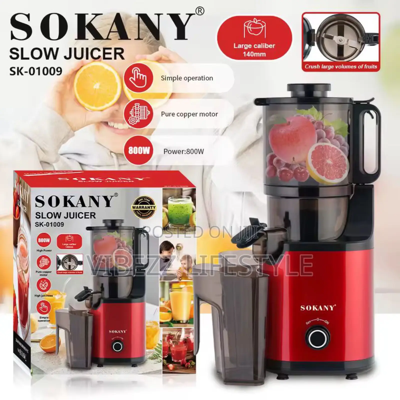 Sokany 800w Heavy Duty Slow Juicer - Sk-01009 - Brand New