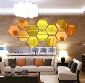 Removable Geometric Mirror Wall Stickers- Solid Hexagonal Shape Diy