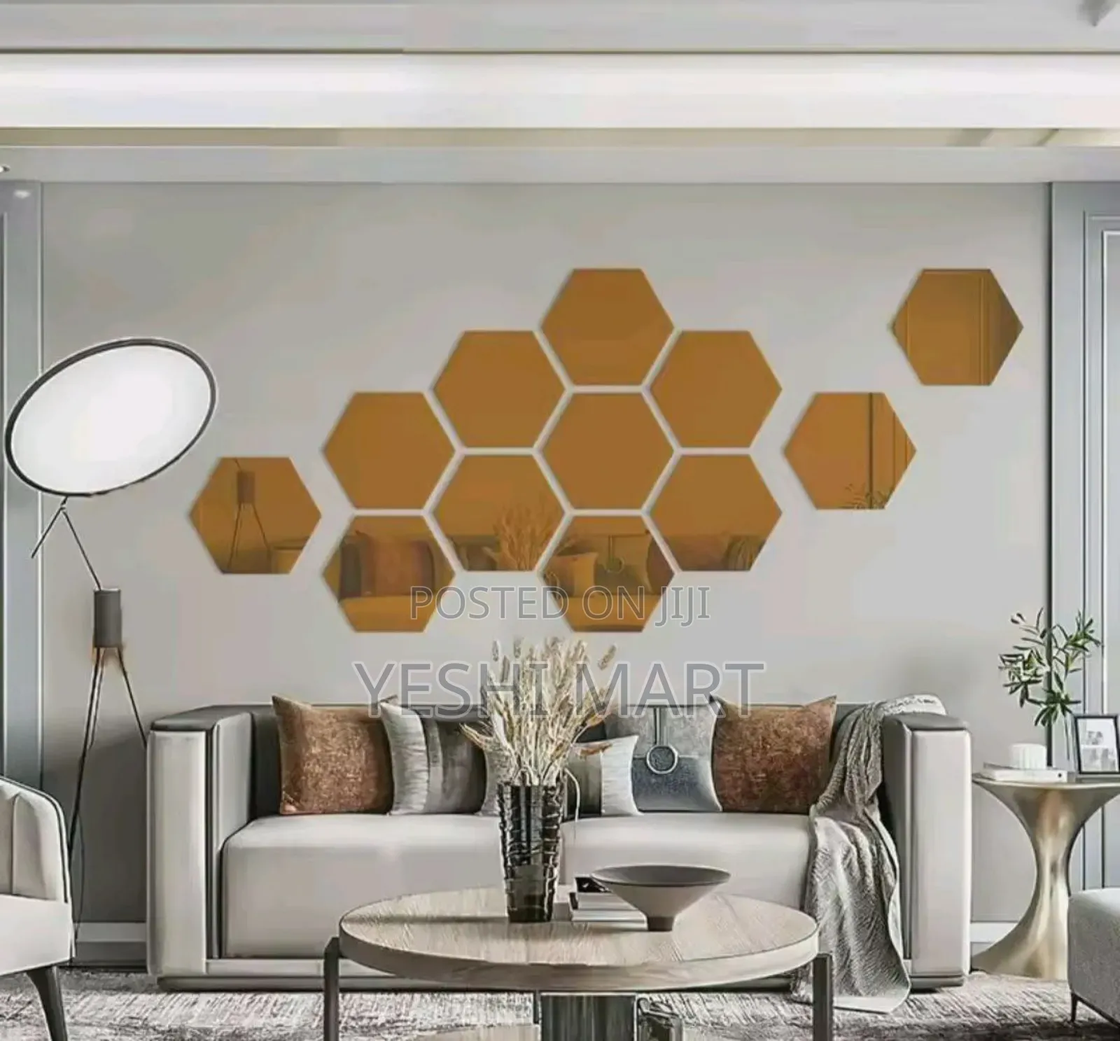 Removable Geometric Mirror Wall Stickers- Solid Hexagonal Shape Diy