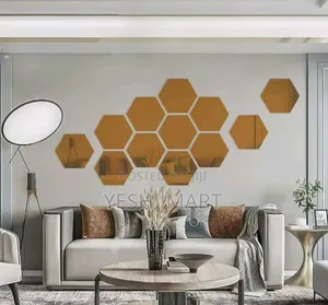 Removable Geometric Mirror Wall Stickers- Solid Hexagonal Shape Diy