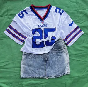 Jeans Mini-Skirt and NFL Crop Jersey