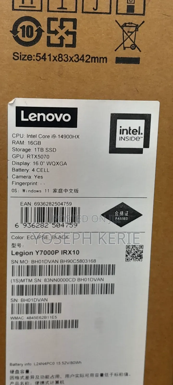New Lenovo Legion Y7000P IRX9 Gaming Laptop 16GB Intel Core I9 SSD 1T