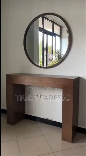 Custom Oak Finish Fluted Console Table With Drawers