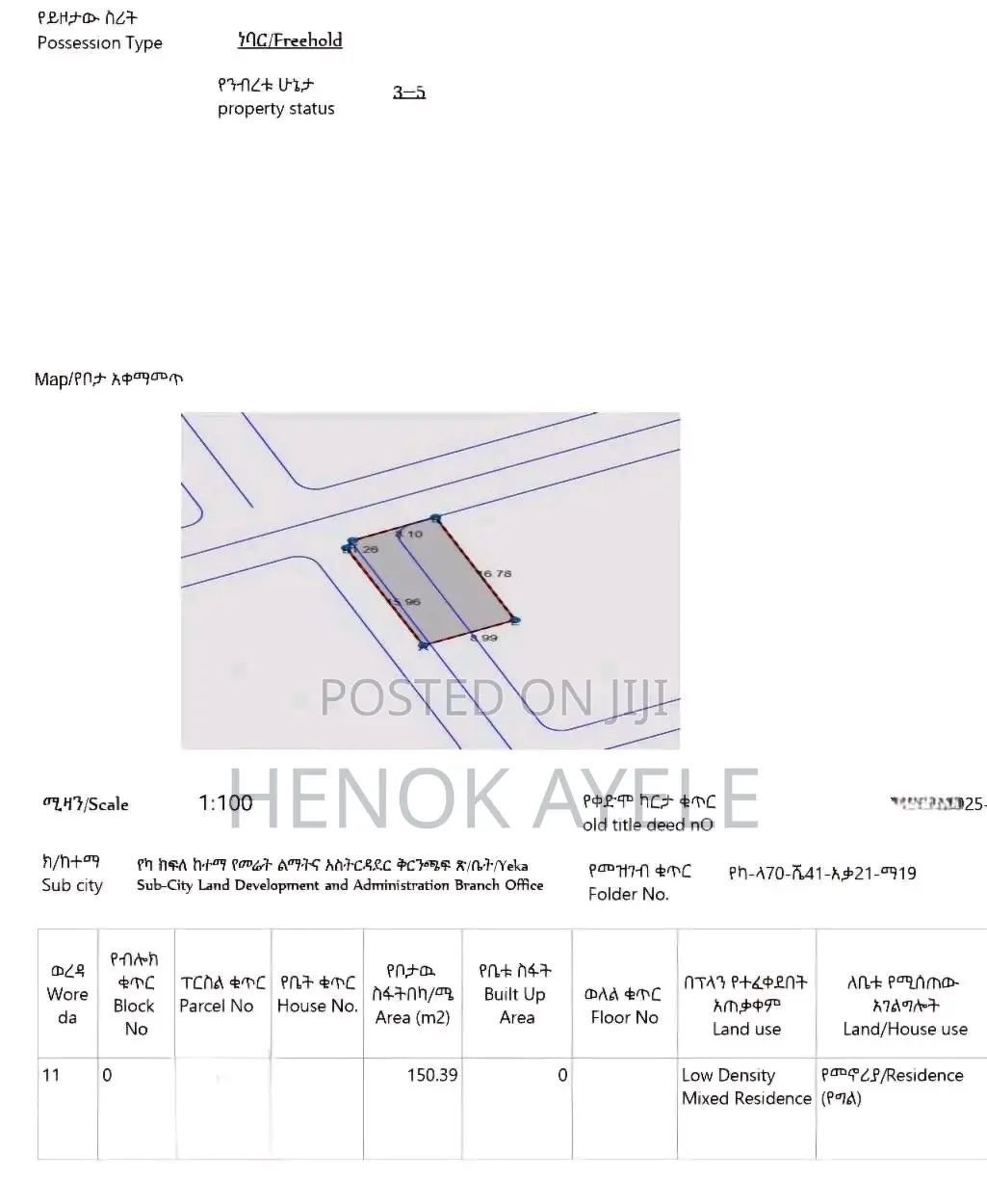 Land for Sale in Addis Ababa, Yeka Sub-City! Wereda 11