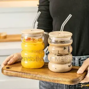 Glass Drinking Mug With Straw