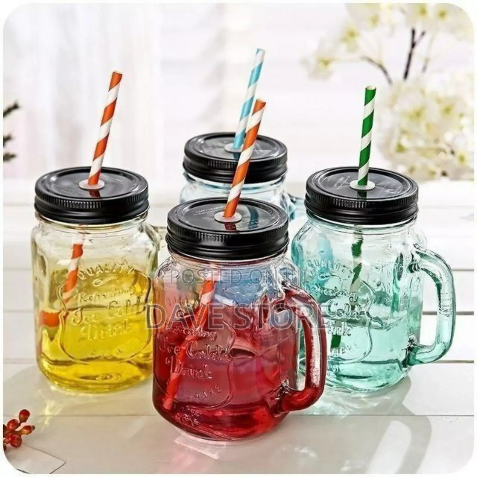 Vintage Mason Glass Drinking Jar With Straw