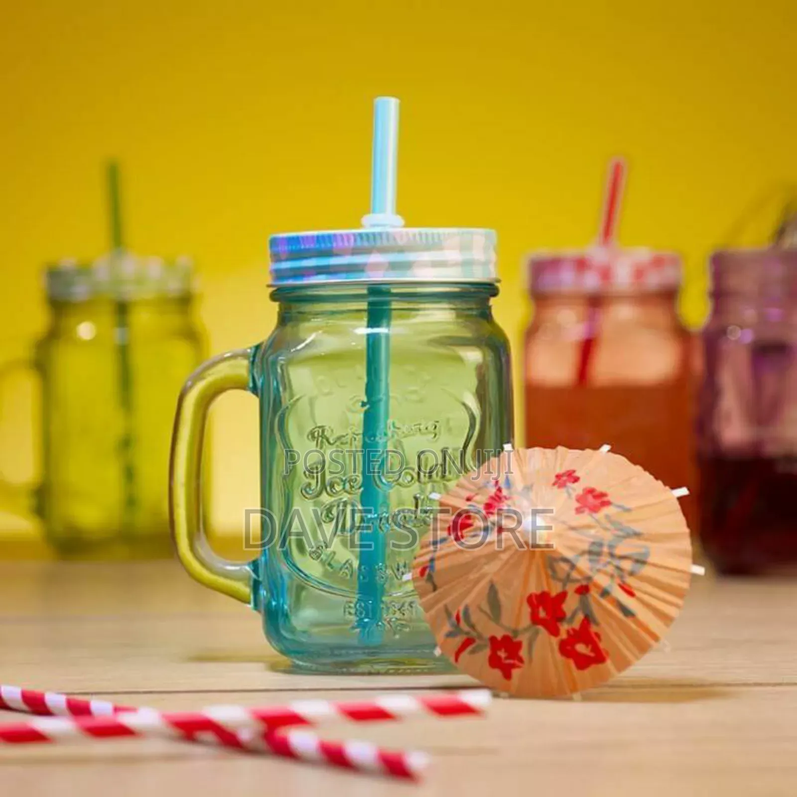 Vintage Mason Glass Drinking Jar With Straw