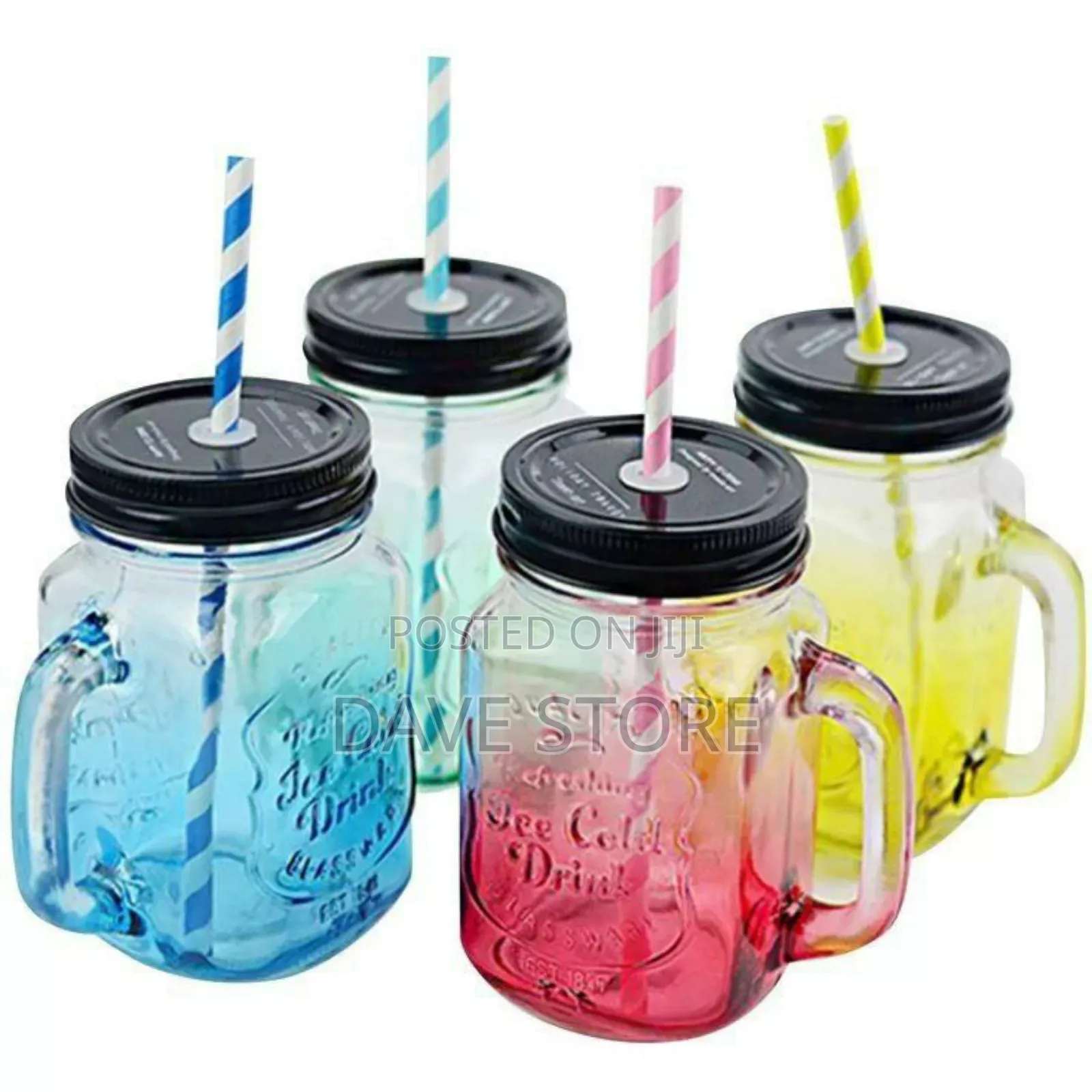 Vintage Mason Glass Drinking Jar With Straw