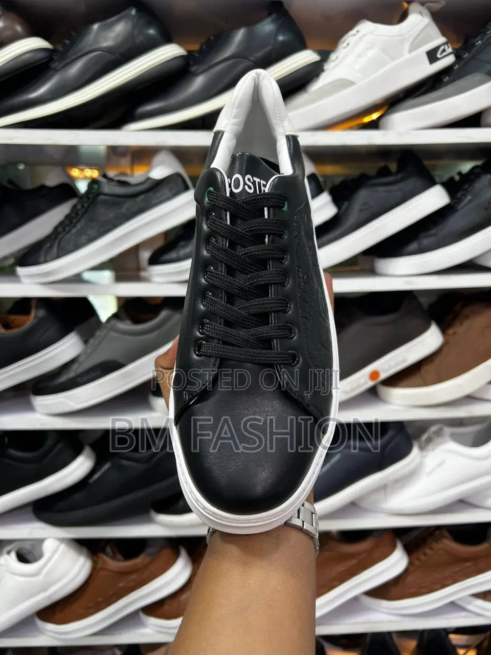 Men's Black and White Lacoste Low-Top Leather Sneaker