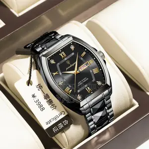 Waterproof Luminous Date Week Display Quartz Watch With Barrel-Shaped
