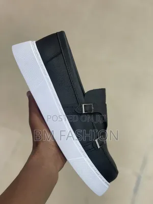 Black Monk Strap Loafer With White Sole