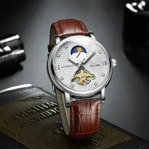 Tevise Brown Leather Ban With Stainless Case Watch