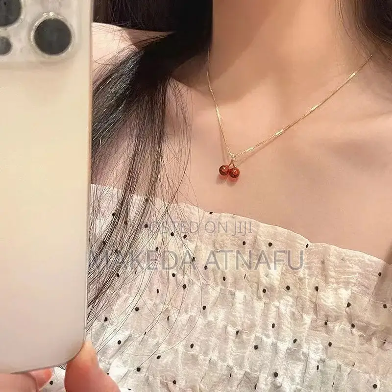 New Wine Red Cherry Gold Colour Pendant Necklace for Women