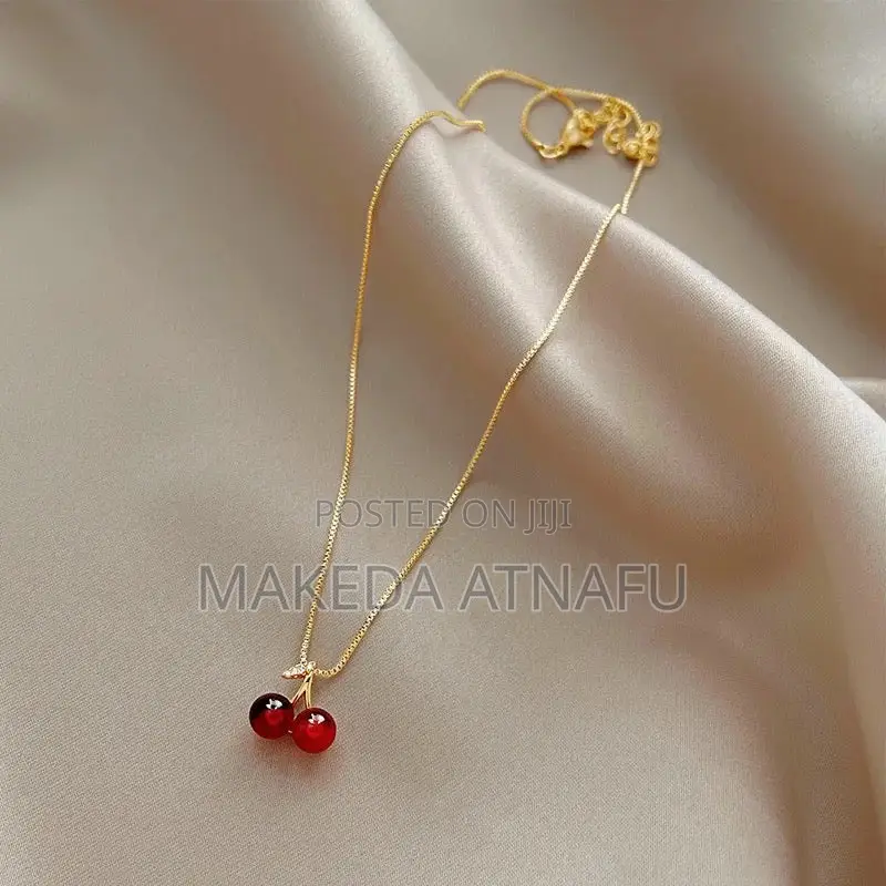 New Wine Red Cherry Gold Colour Pendant Necklace for Women