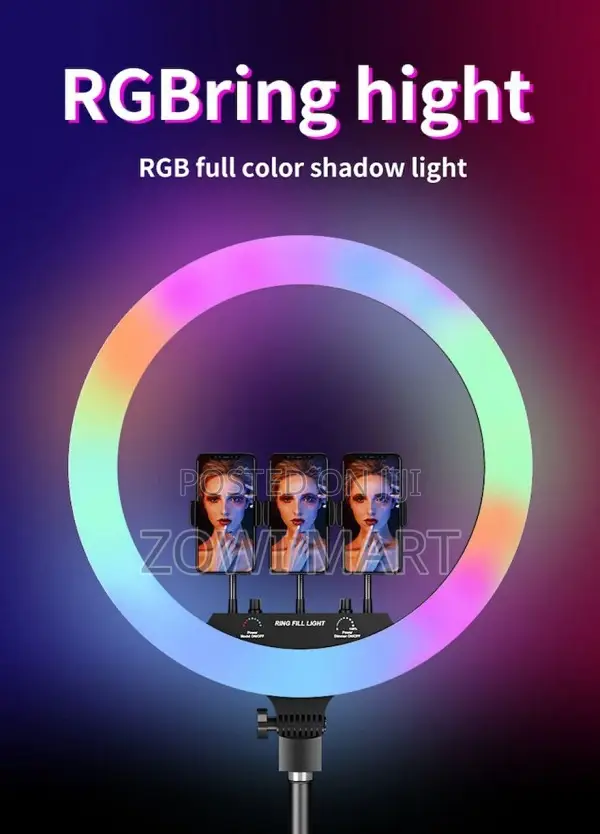 18 RGB Ring Light Ljj45 Remote, 3 Phone Holders, Long Stand
