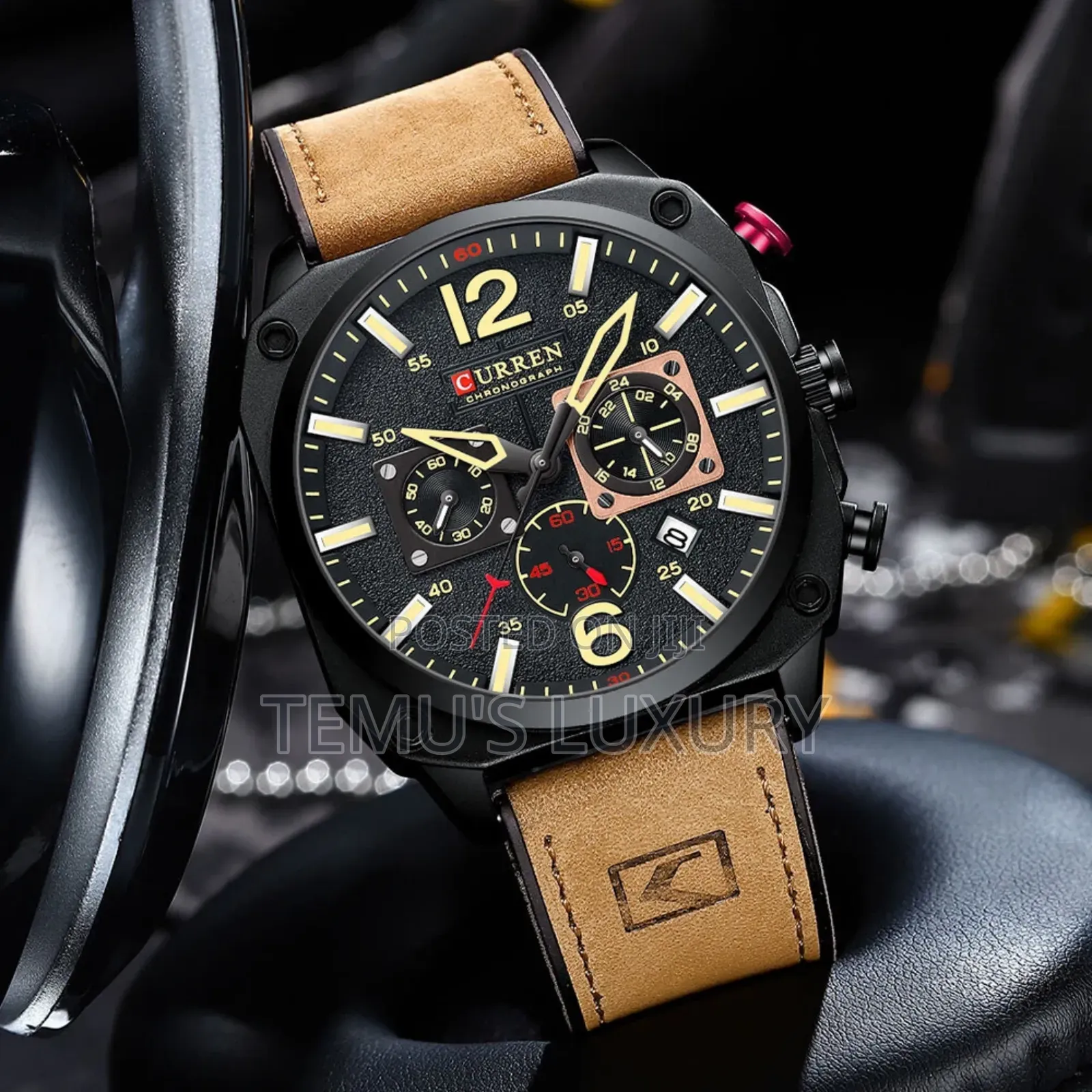 Curren Men Leather Watch Square Wristwatch
