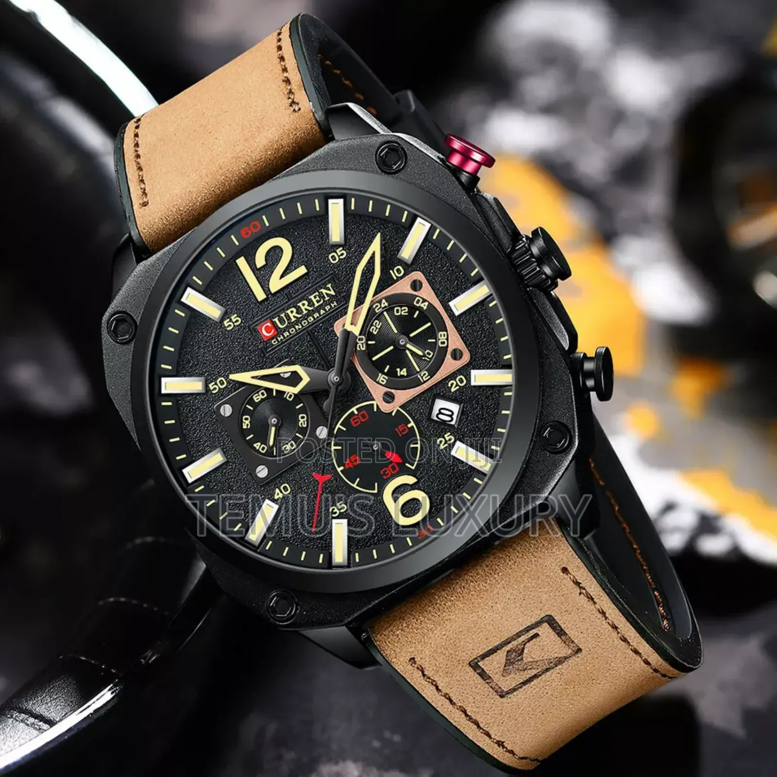 Curren Men Leather Watch Square Wristwatch